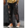 Patch Embroidered Drawstring Waist Ripped Jeans For Women