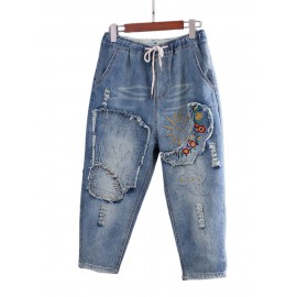 Casual Embroidery Patch Harem Denim