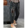 Butterfly Embroidered Patchwork Elastic Waist Jeans For Women