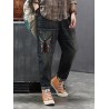 Butterfly Embroidered Patchwork Elastic Waist Jeans For Women