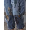 Vintage Embroidery Printed High Waist Mid-Calf Casual Jeans