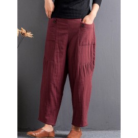 Casual Solid Color Patchwork Elastic Waist Women Harem Pants