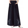 Vintage Ethnic Style Solid Color Embroidered Wide-leg Pants