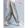 Stripe Plaid Print Wide Leg Drawstring Waist Casual Pants