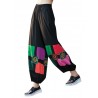 Folk Style Geometric Print Embroidered Patchwork Elastic Women Pants