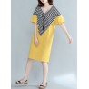 Casual Stripe Patchwork Loose Half Sleeve V-neck Women Dress