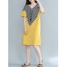 Casual Stripe Patchwork Loose Half Sleeve V-neck Women Dress