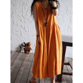 Casual Loose Women Solid Color Sleeveless Dresses