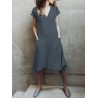 Solid Color Pockets Irregular Short Sleeve Casual Dress