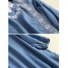 Denim Embroidery Half Sleeve V-neck Casual Dresses