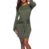 Solid Color Long Sleeve Drawstring Casual Dresses
