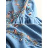 Denim Embroidery Long Pagoda Sleeve Casual Dresses