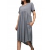 Pure Color Pleated Irregular Short Sleeve O-neck Casual Dresses