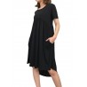 Pure Color Pleated Irregular Short Sleeve O-neck Casual Dresses