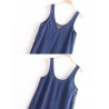 Denim Pure Color Side Buttons Splited Sleeveless Casual Dresses