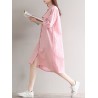Casual Solid Color Loose Stand Collar 3/4 Sleeve Shirt Dress For Women