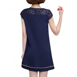 Women Patchwork Elegant Short Sleeve Mini Dresses