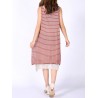 Casual Women Sleeveless Fake Two Pieces O-neck Mid-Long Dresses