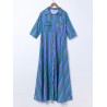 Front Button Fly Striped Pocket Casual Dresses