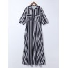 Front Button Fly Striped Pocket Casual Dresses