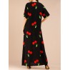 Vintage Print Cherry V-neck Overhead Maxi Dress