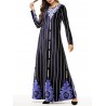 Muslim Velvet Striped Print Long Sleeve Long Dress