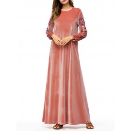 Muslim Embroidery Long Sleeve Overhead Maxi Dress