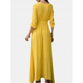 Bohemian V-Neck Long Sleeve Floor Length Maxi Dress