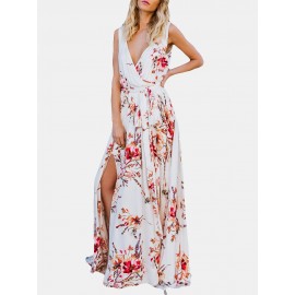 Floral Print Cross Wrap Sleeveless Maxi Dress For Women