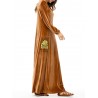Islam Muslim Velvet Embroidery Pocket Brown Long Sleeve Dress