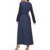 Casual V-neck Two-tone Pockets Long Sleeve Maxi Dress With Belt