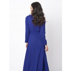 Women Elegant Bandage Stand Collar Long Sleeve Maxi Dress