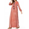 Islam Muslim Velvet Embroidery Pink Long Sleeve Dress