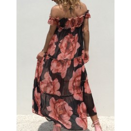 Bohemian Floral Print Off-shoulder Maxi Dress For Women
