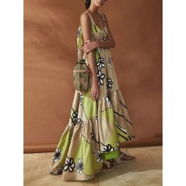 Bohemian Floral Print Contrast Color Maxi Dress For Women