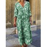 Ethnic Floral Print 3/4 Sleeve Maxi Dress For Women
