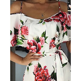 Summer Print Floral Off Shoulder Straps Maxi Dress