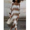 Contrast Color Stripe Loose Long Sleeve Casual Maxi Dress