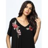 Floral Embroidered Loose Short Sleeve V-neck Maxi Dress For Women