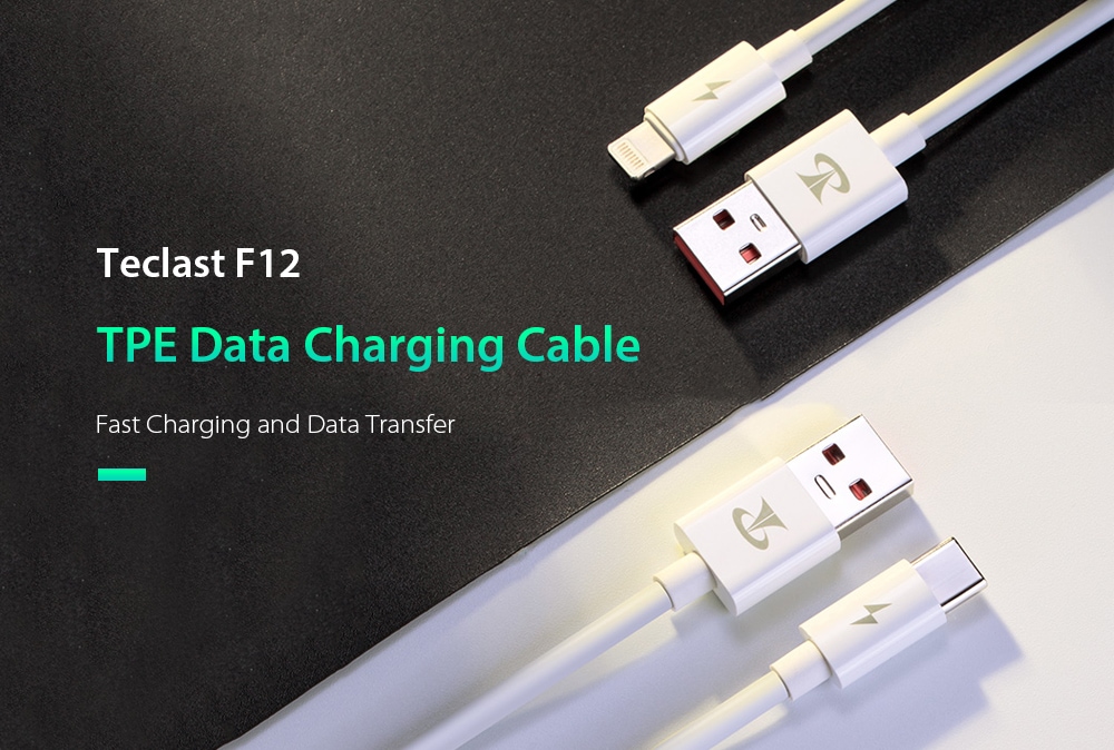 Teclast F12 High Elastic Anti-freeze Environmental Protection TPE Data Charging Cable- White 8 PIN