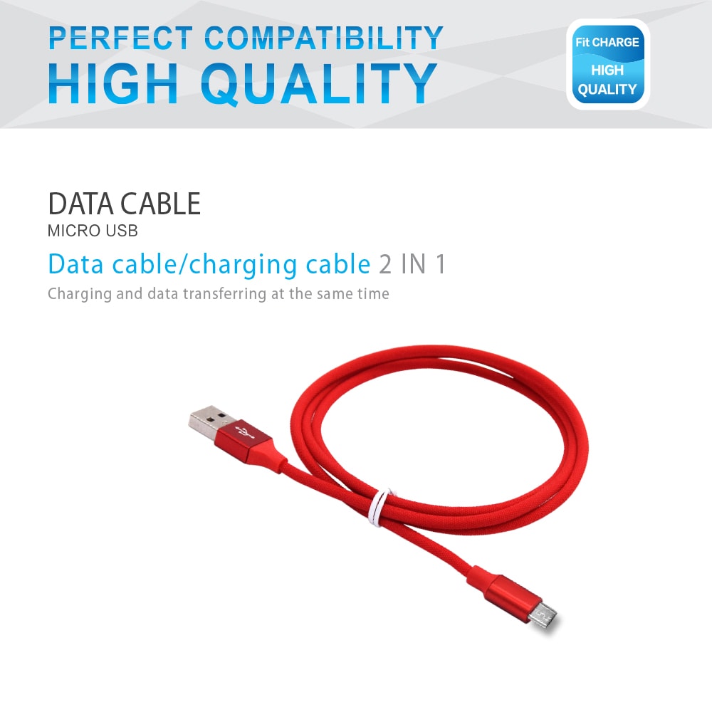 SDL 2 Meter Nylon Micro USB Cable for Samsung HTC Huawei  Android Fast Charger- Red