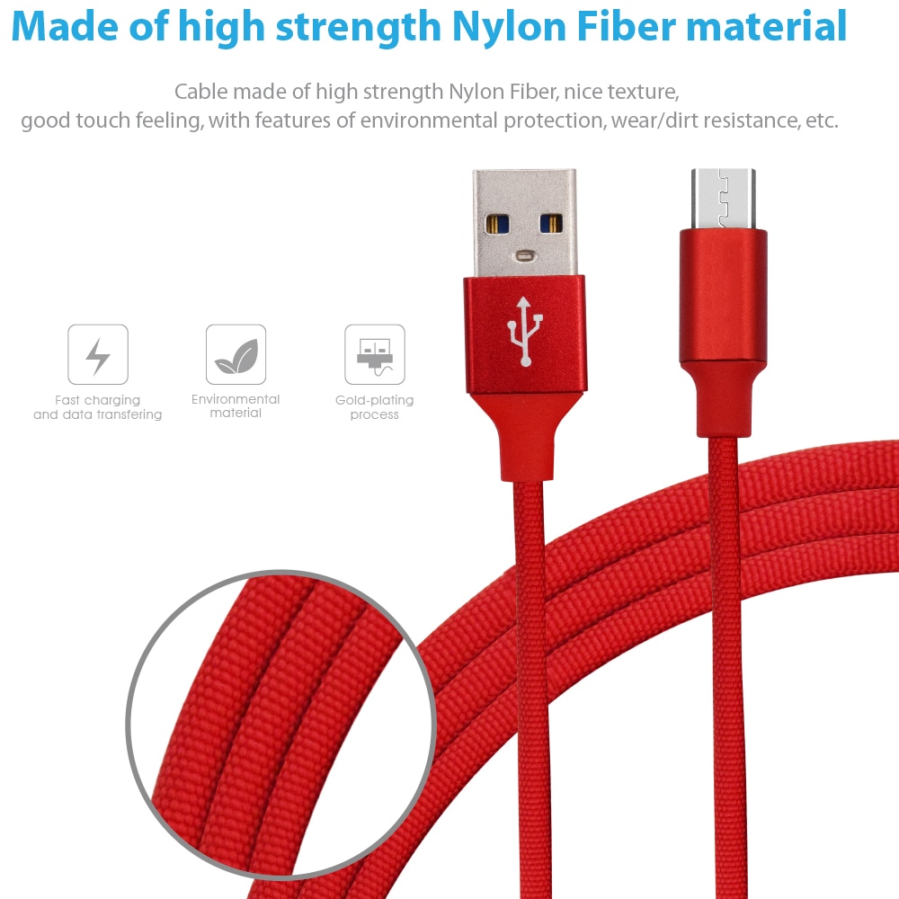 SDL 2 Meter Nylon Micro USB Cable for Samsung HTC Huawei  Android Fast Charger- Red