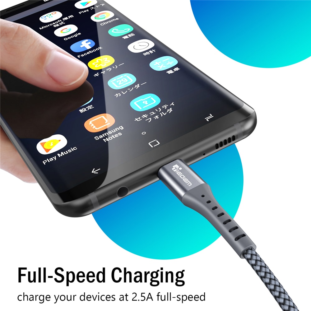 TIEGEM Micro USB Cable Fast Charging Data Charge Cord Microusb Charger Cable- Gray 30CM