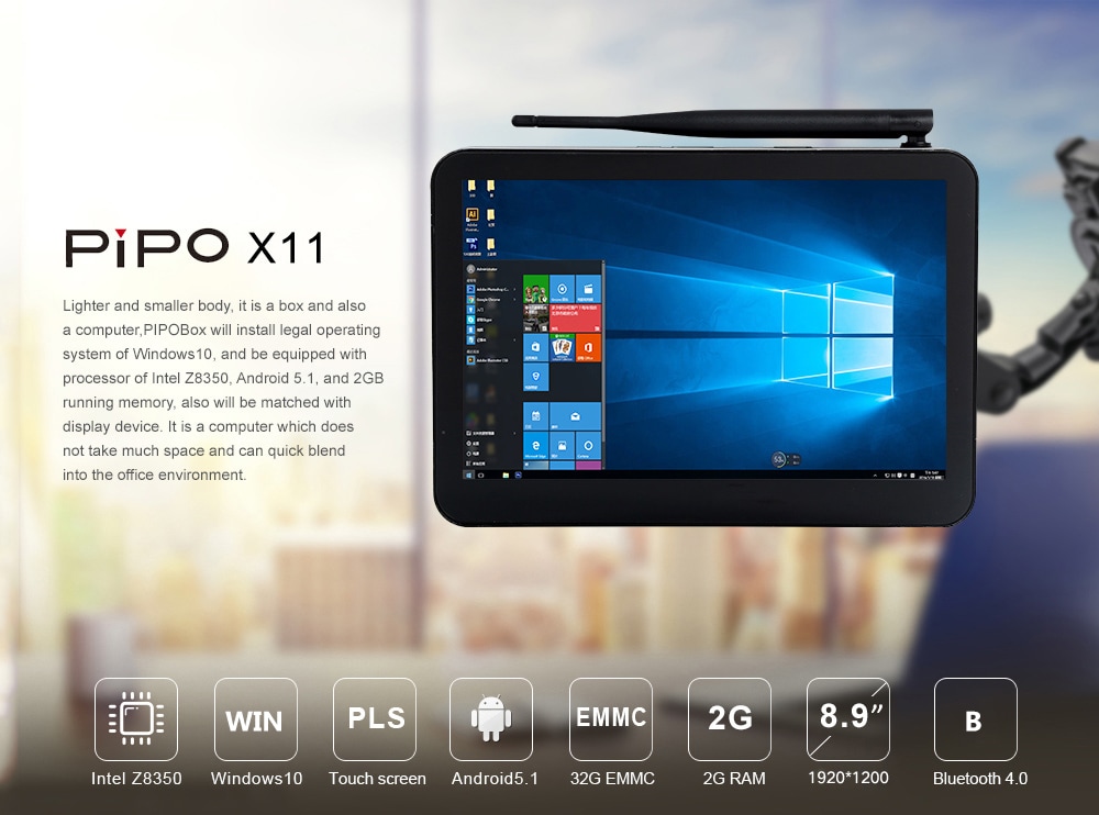Pipo X11 Tablet PC 8.9 inch IPS Win10 Android5.1 Intel Cherry trail Z8350 1.92GHz 2GB RAM 32GB ROM - Twilight Black