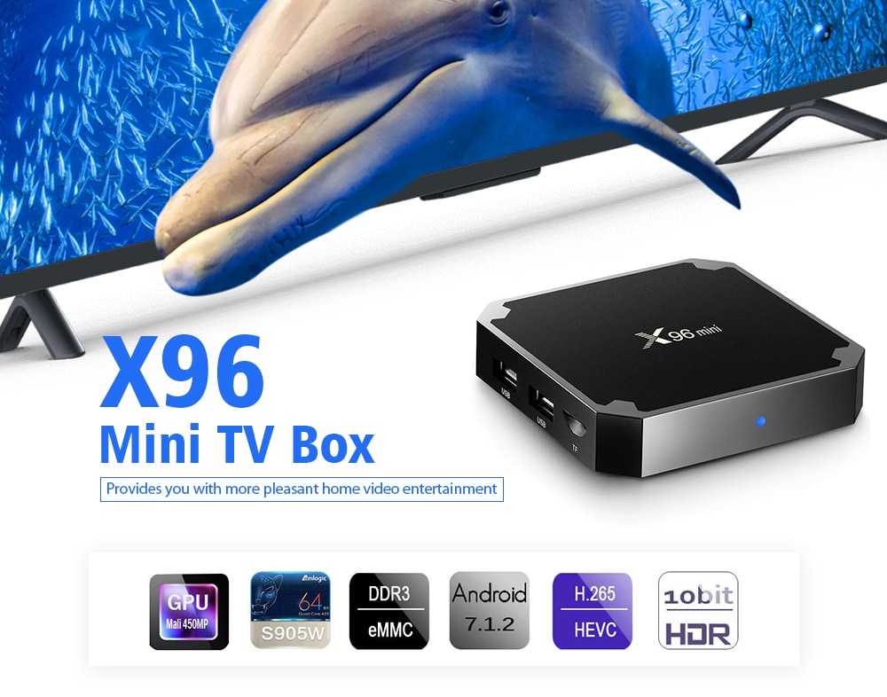 X96 mini Amlogic S905W Android 7.1.2 TV Box 4K VP9 H.265- UK Plug 1GB RAM + 8GB ROM