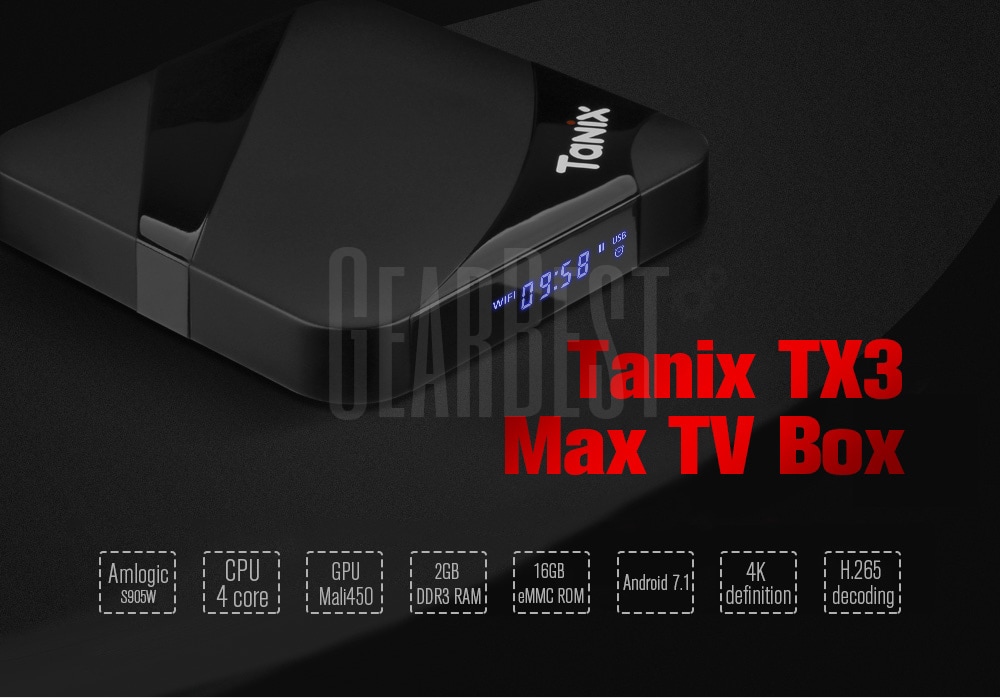 Tanix TX3 Max TV Box Amlogic S905W / Android 7.1 with New ALICE UX / 2GB RAM + 16GB ROM 2.4GHz Wi-Fi / 4K / 100Mbps LAN / BT4.1 - Black EU Plug