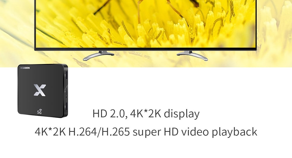 SCISHION Model X TV Box Rockchip3229 Android 8.1 2GB RAM + 16GB ROM 5G WiFi 100Mbps Support 4K H.265- Black US Plug