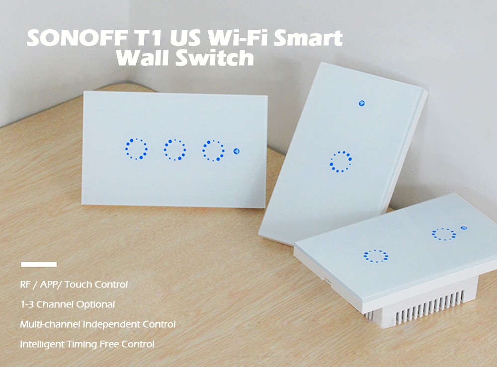 SONOFF T1 US WiFi RF / APP / Touch Control Wall Light Switch 1 Gang Panel Home with Alexa- White