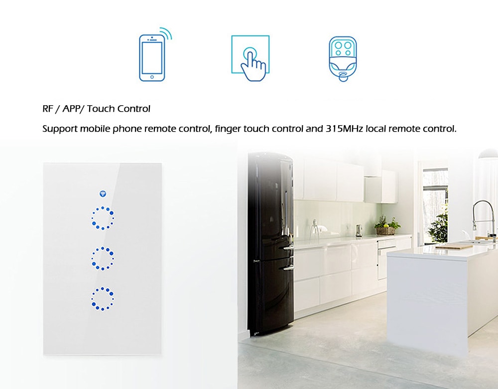 SONOFF T1 US WiFi RF / APP / Touch Control Wall Light Switch 1 Gang Panel Home with Alexa- White