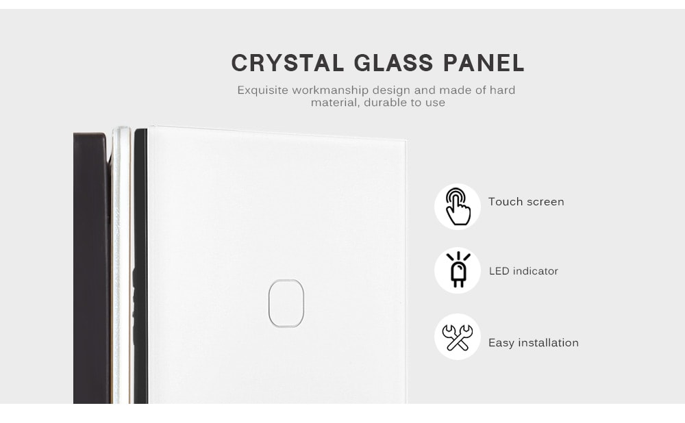 SESOO Smart Touch Screen Light Switch 1 Gang 1 Way  Crystal Glass Panel with Remote Control- White
